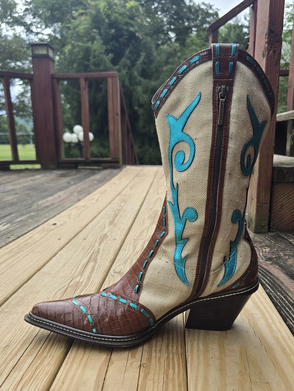 Donald J. Pliner Western Couture, Brown, Beige, Turquoise Boho Boots, Sz 11M - Picture 9 of 15